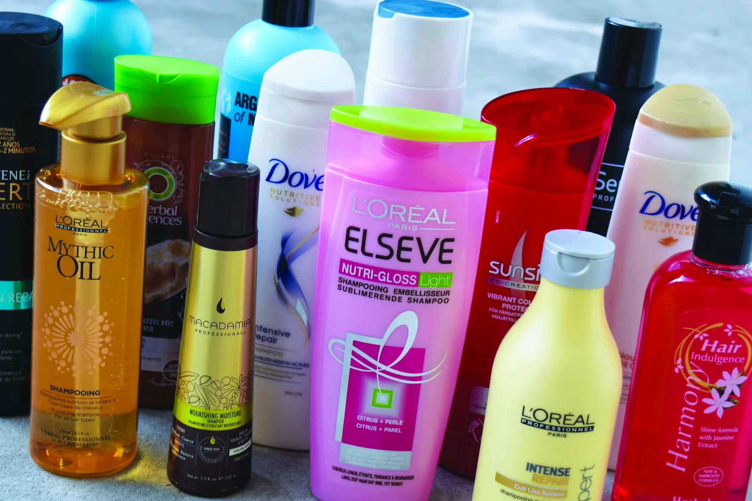 L'Oreal shampoo, Natural World shampoo, Dove shampoo, Paul Mitchell shampoo
