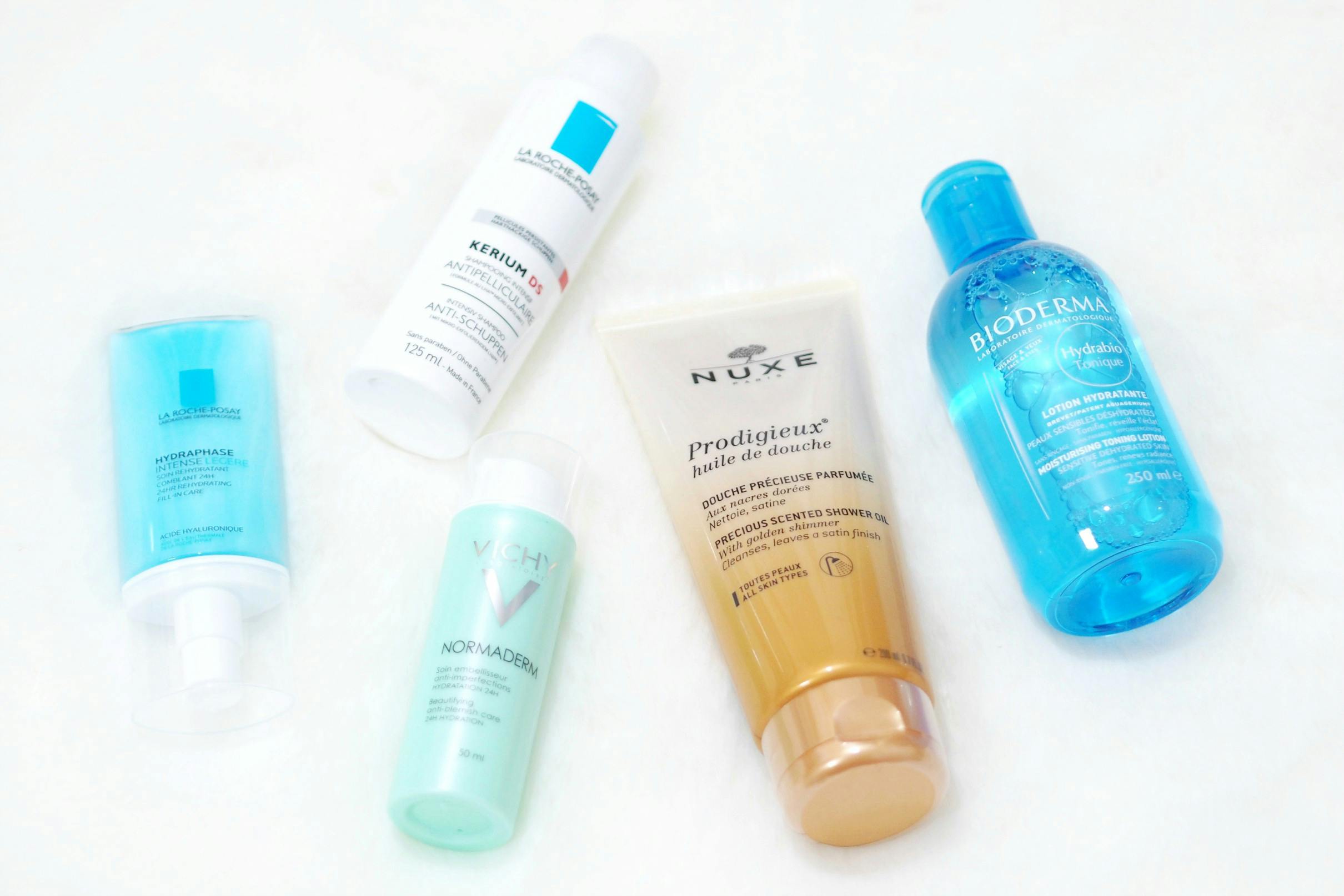 La Roche-Posay Hydraphase, Kerium DS, Bioderma Hydrabio, Normaderm, NUXE oil 