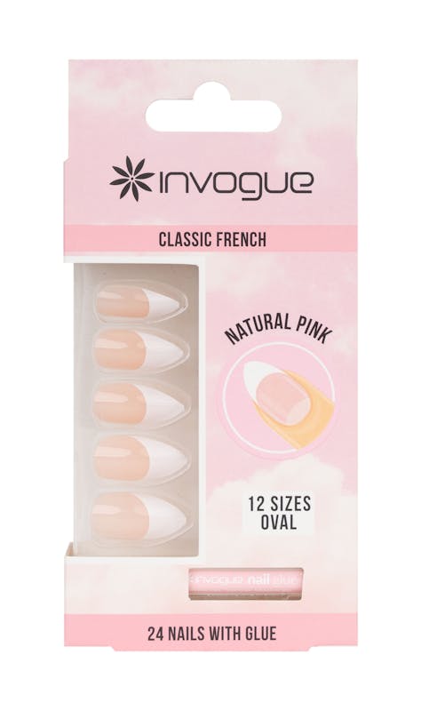 Invogue Classic French Oval Nails Natural Pink 24 pcs
