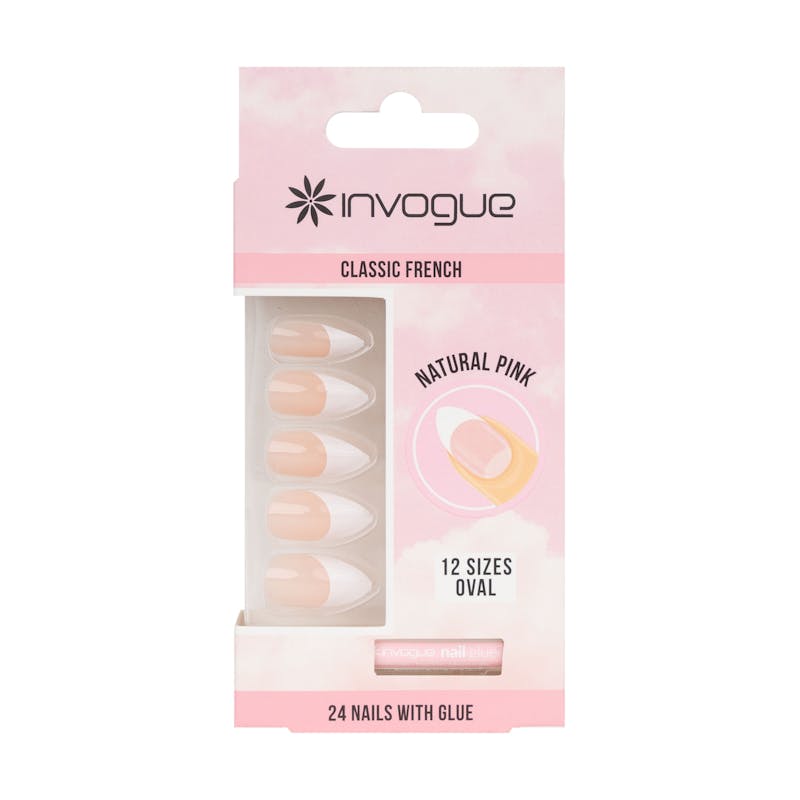 Invogue Classic French Oval Nails Natural Pink 24 kpl