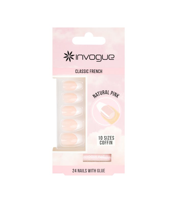 Invogue Classic French Coffin Nails Natural Pink 24 kpl