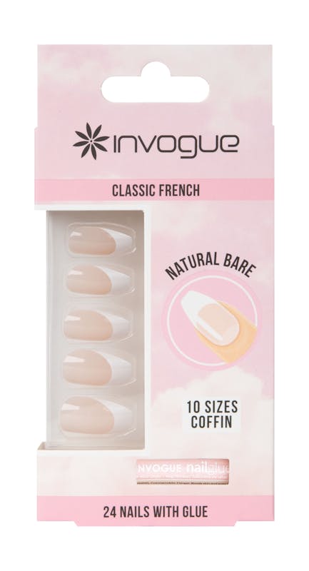 Invogue Classic French Coffin Nails Natural Bare 24 pcs