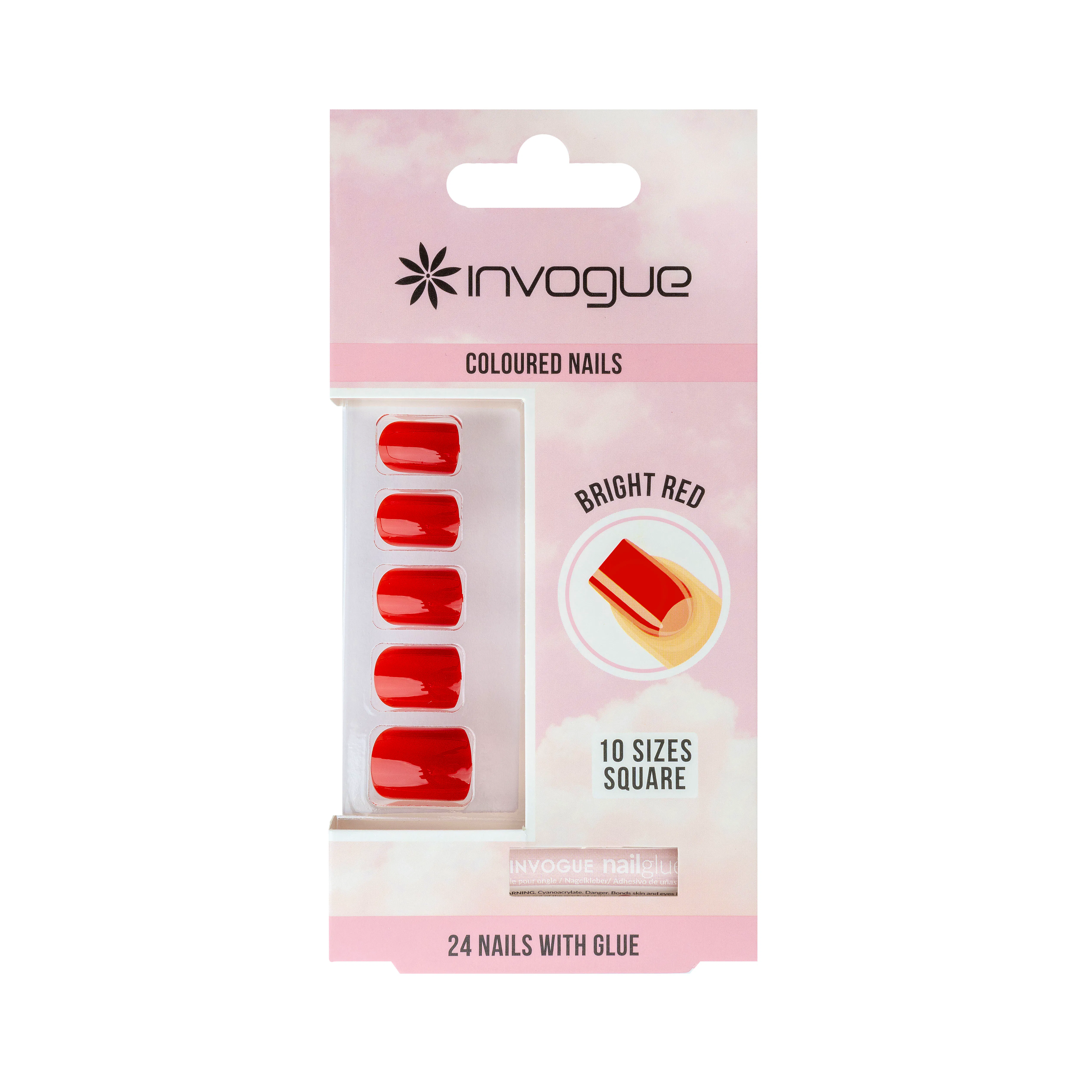 Invogue Classic Square Nails Bright Red 24 pcs + 2 ml