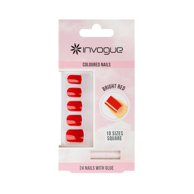 Invogue Classic Square Nails Bright Red 24 kpl + 2 ml