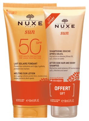 Nuxe Sun Melting Sun Lotion SPF50 + After-Sun Hair &amp; Body Shampoo 150 ml + 100 ml