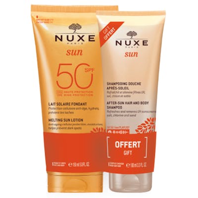 Nuxe Sun Melting Sun Lotion SPF50 + After-Sun Hair &amp; Body Shampoo 150 ml + 100 ml