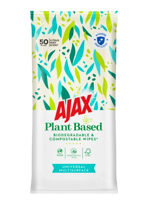 Ajax Plant Based Biodegradable & Compostable Wipes Citrus Mint Scent 50 st