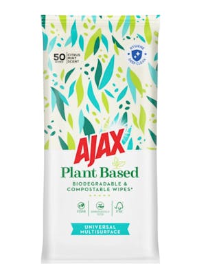 Ajax Plant Based Biodegradable &amp; Compostable Wipes Citrus Mint Scent 50 kpl