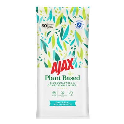 Ajax Plant Based Biodegradable &amp; Compostable Wipes Citrus Mint Scent 50 pcs