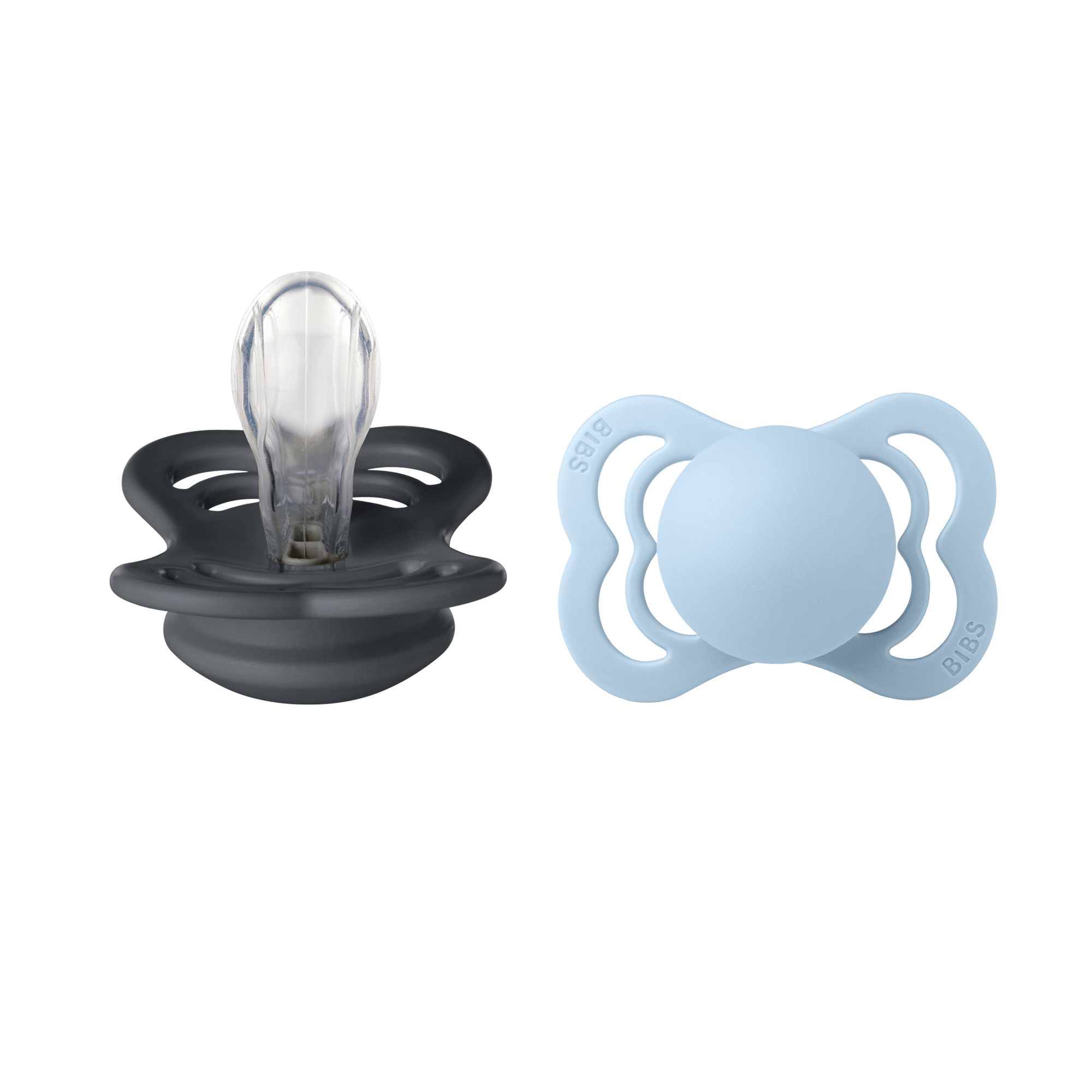 BIBS Supreme 2 Pack Silicone Size 1 Iron/Baby Blue 2 st