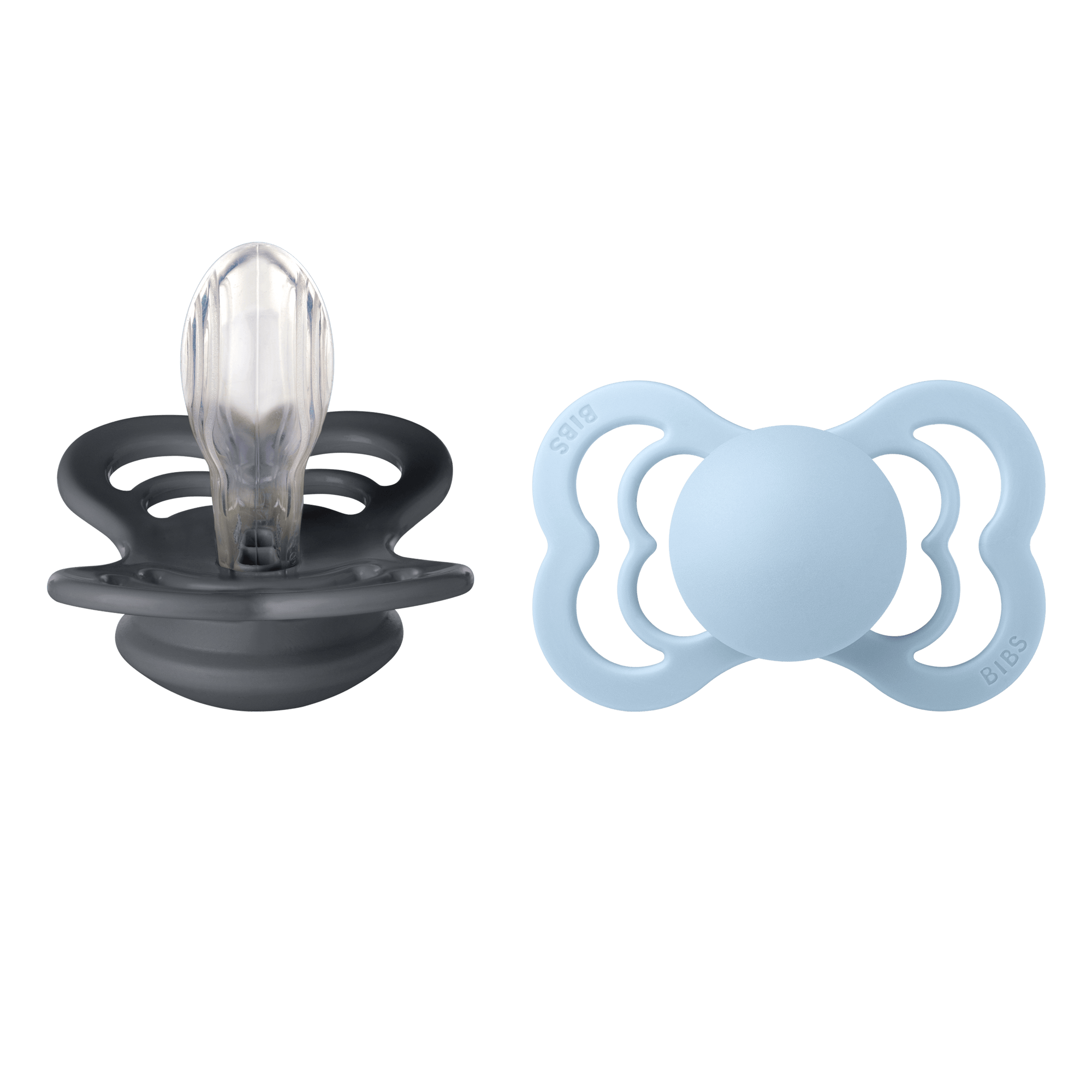 BIBS Supreme 2 Pack Silicone Size 2 Iron/Baby Blue 2 stk