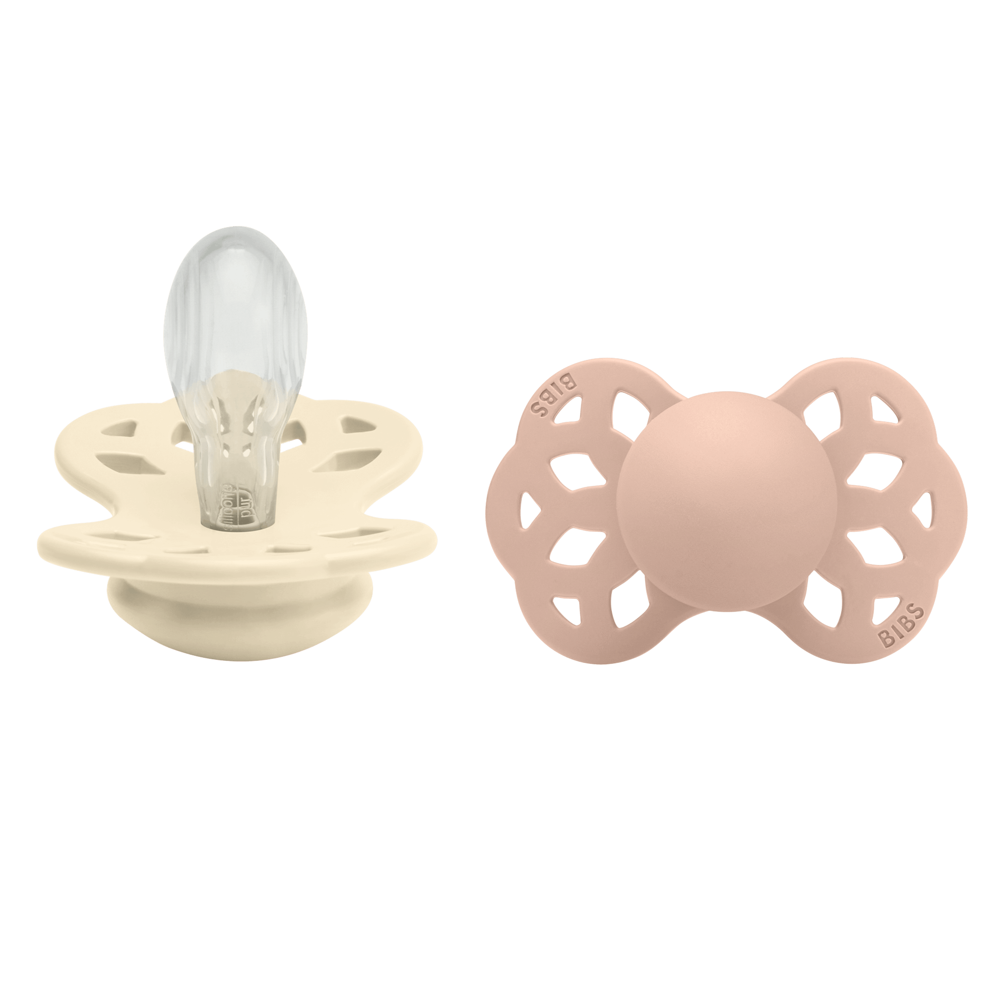 BIBS Infinity 2 Pack Silicone Symmetrical Size 2 Ivory/Blush 2 st