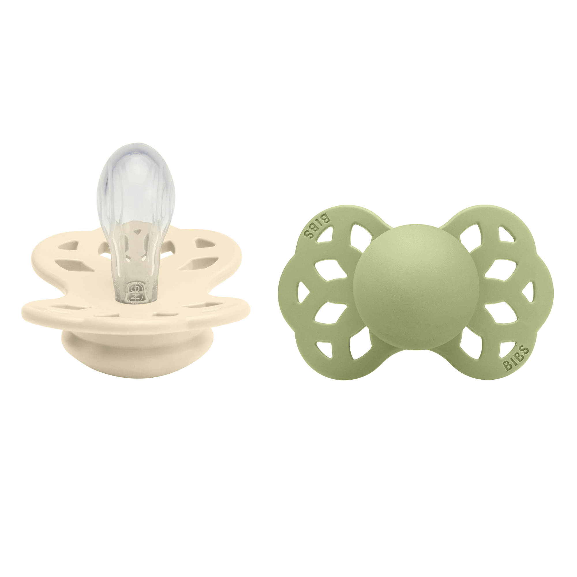 BIBS Infinity 2 Pack Silicone Symmetrical Size 1 Ivory/Sage 2 st