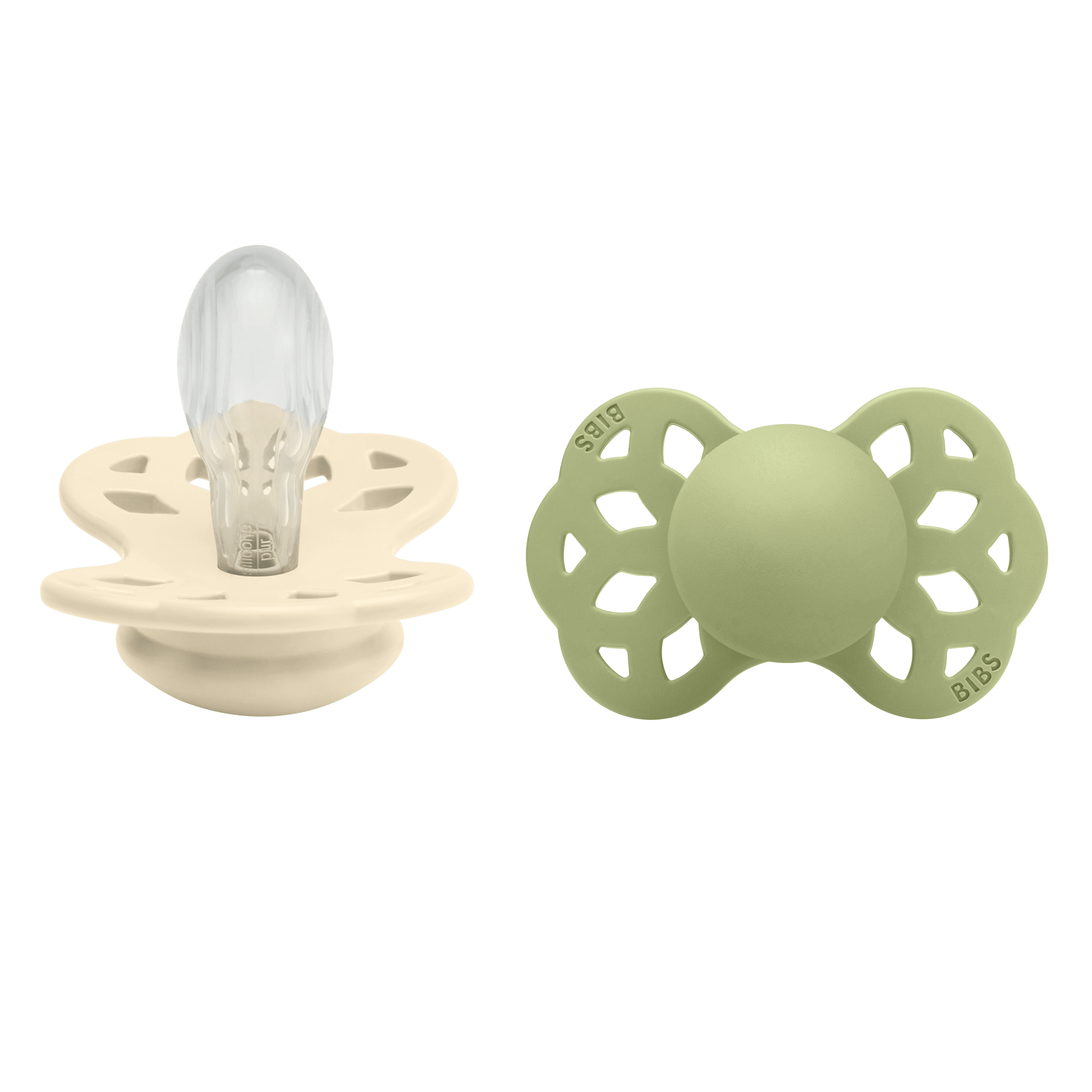 BIBS Infinity 2 Pack Silicone Symmetrical Size 2 Ivory/Sage 2 st