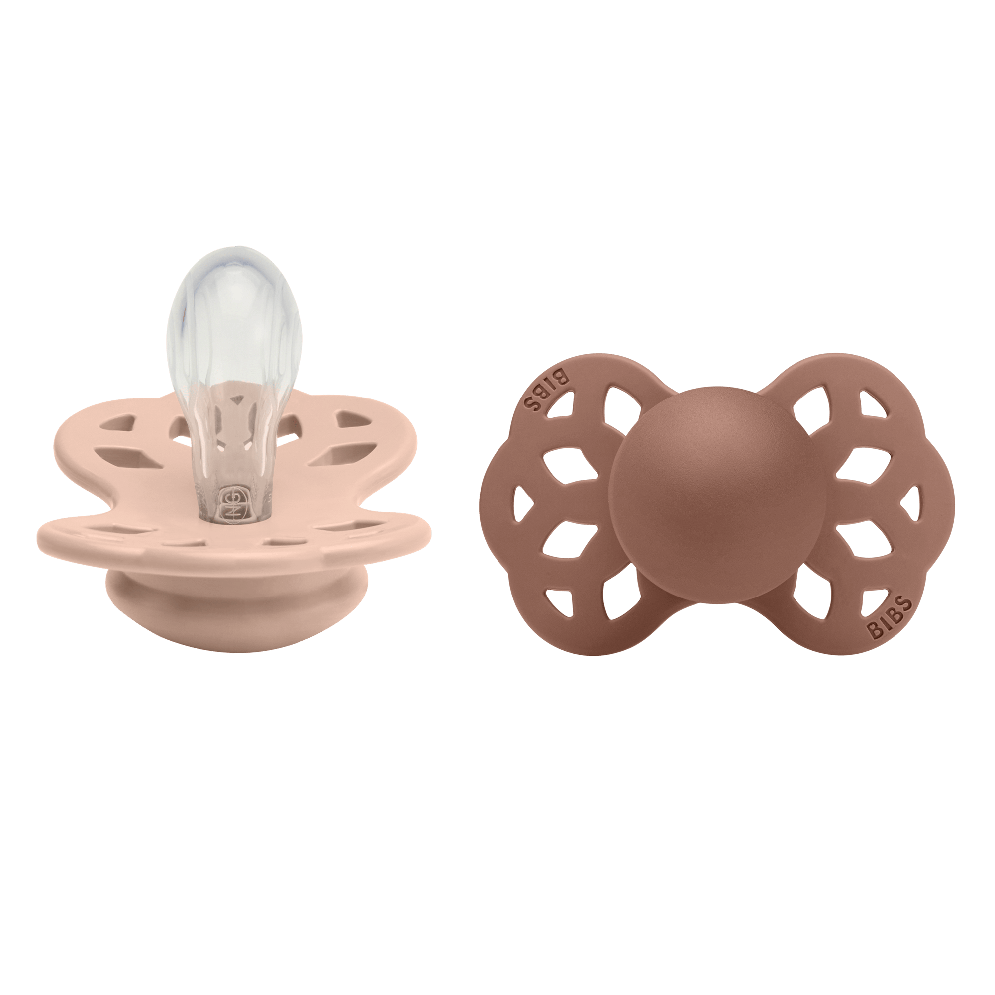 BIBS Infinity 2 Pack Silicone Symmetrical Size 1 Blush/Woodchuck 2 st