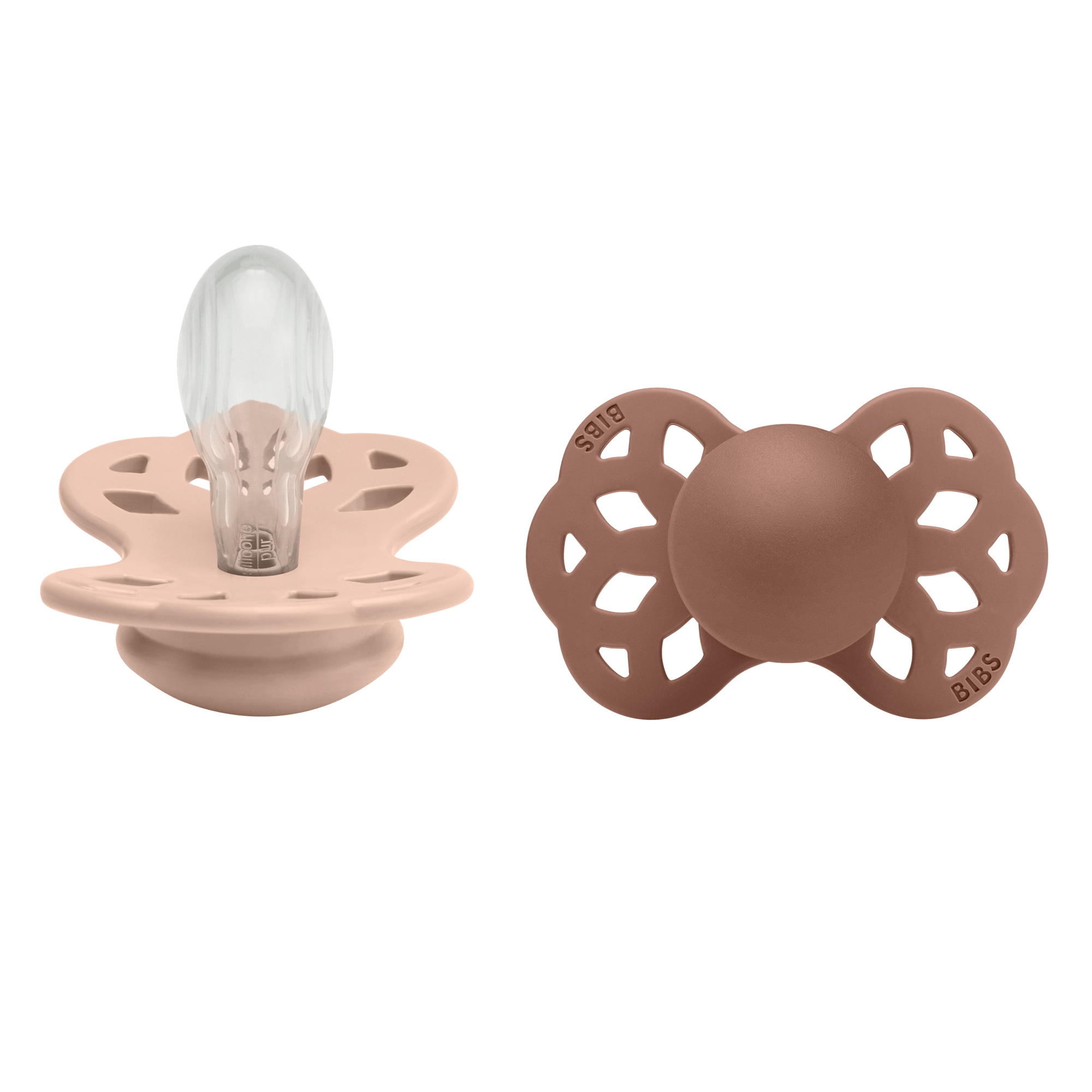 BIBS Infinity 2 Pack Silicone Symmetrical Size 2 Blush/Woodchuck 2 st