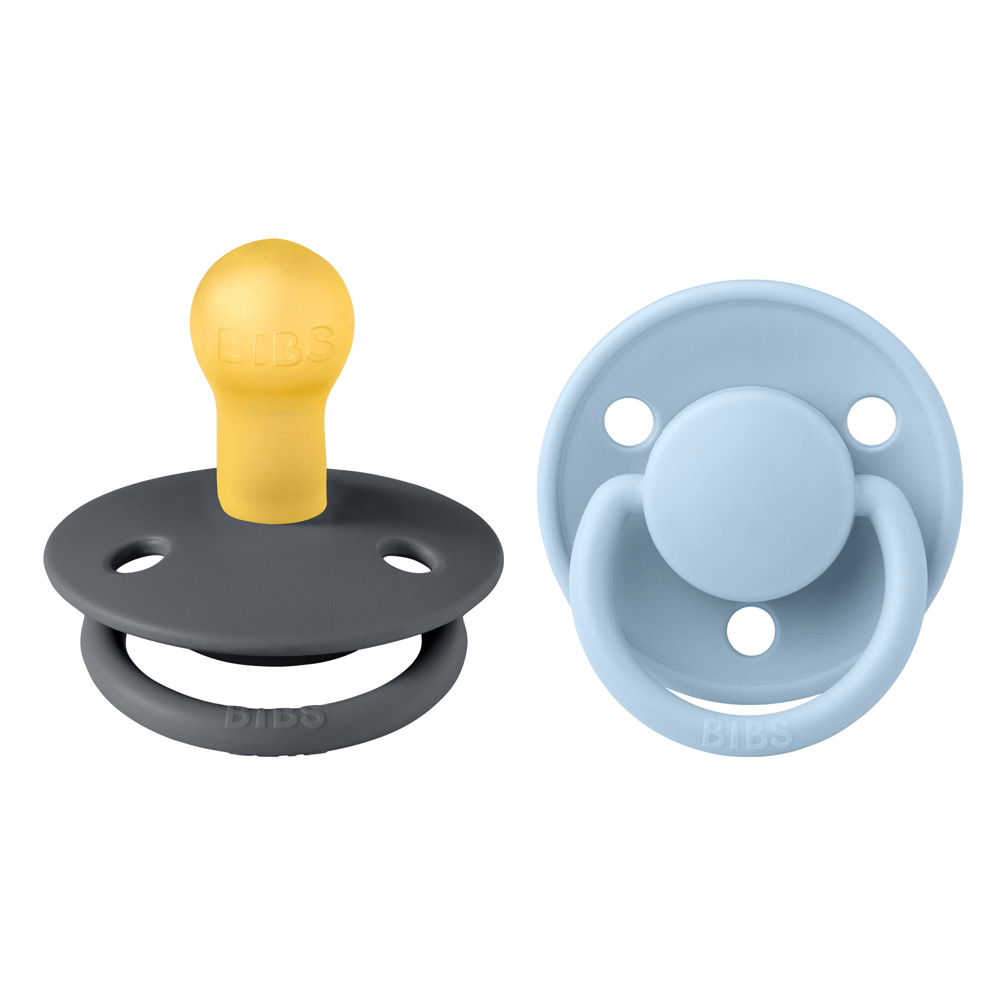 BIBS De Lux 2 Pack Latex Size 1 Iron/Baby Blue 2 st