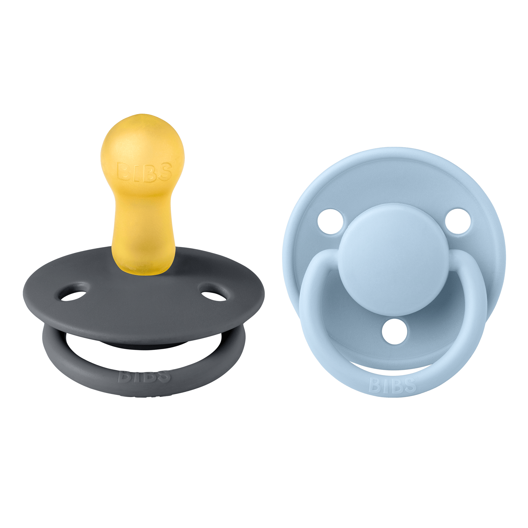 BIBS De Lux 2 Pack Latex Size 2 Iron/Baby Blue 2 stk