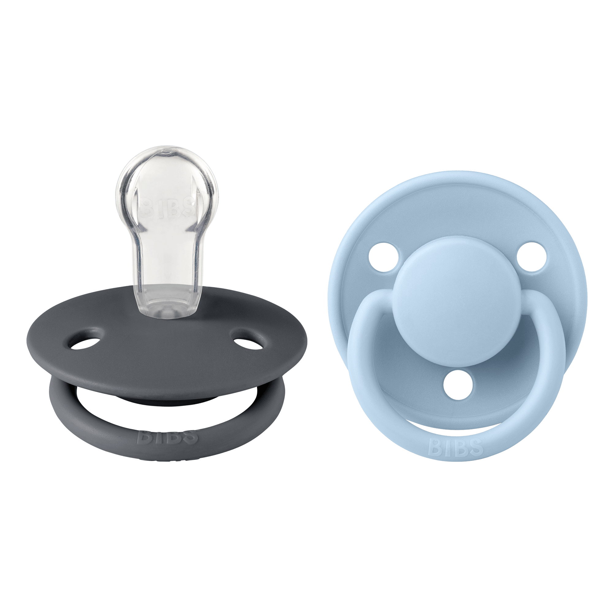BIBS De Lux 2 Pack Silicone Onesize Iron/Baby Blue 2 stk