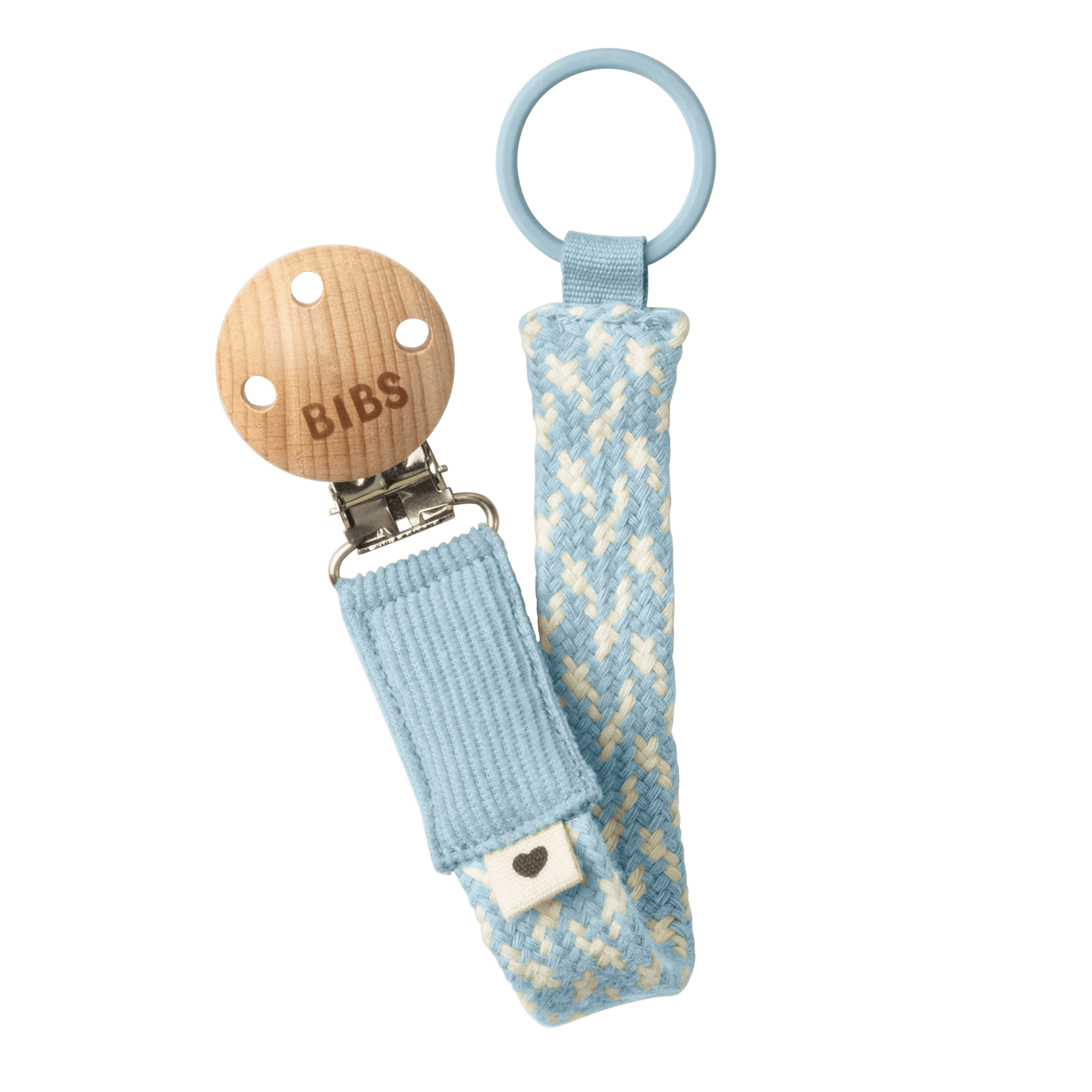 BIBS Pacifier Clip Braided Baby Blue/Ivory 1 st