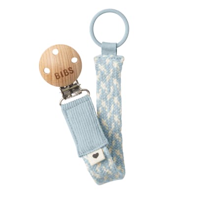 BIBS Pacifier Clip Braided Baby Blue/Ivory 1 st