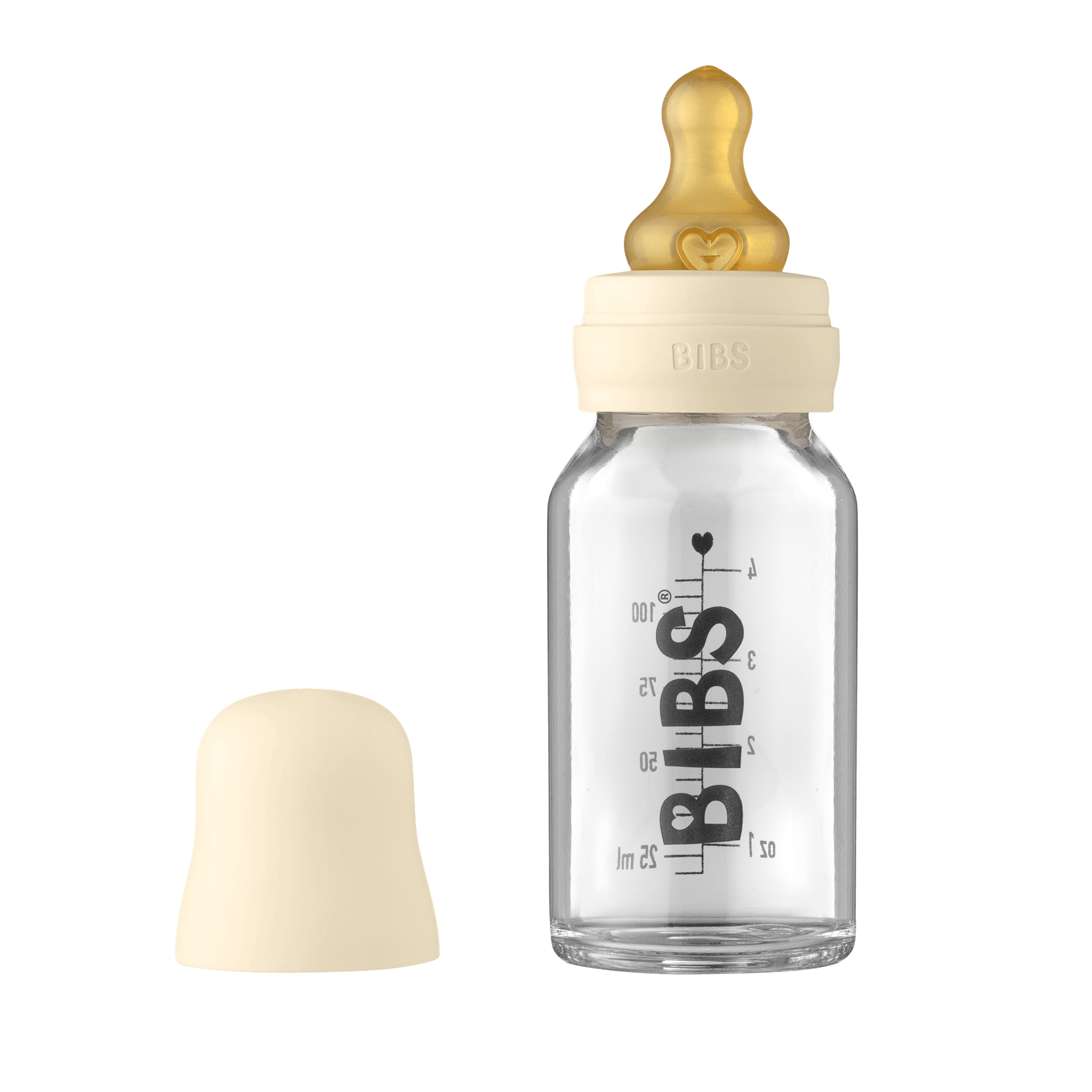 BIBS Baby Glass Bottle Complete Set Latex Ivory 110 ml