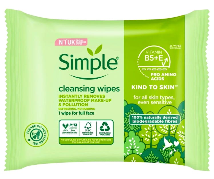 Simple Biodegradable Cleansing Wipes 25 stk