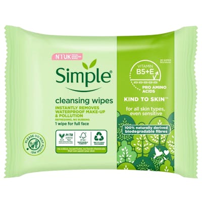 Simple Biodegradable Cleansing Wipes 25 stk