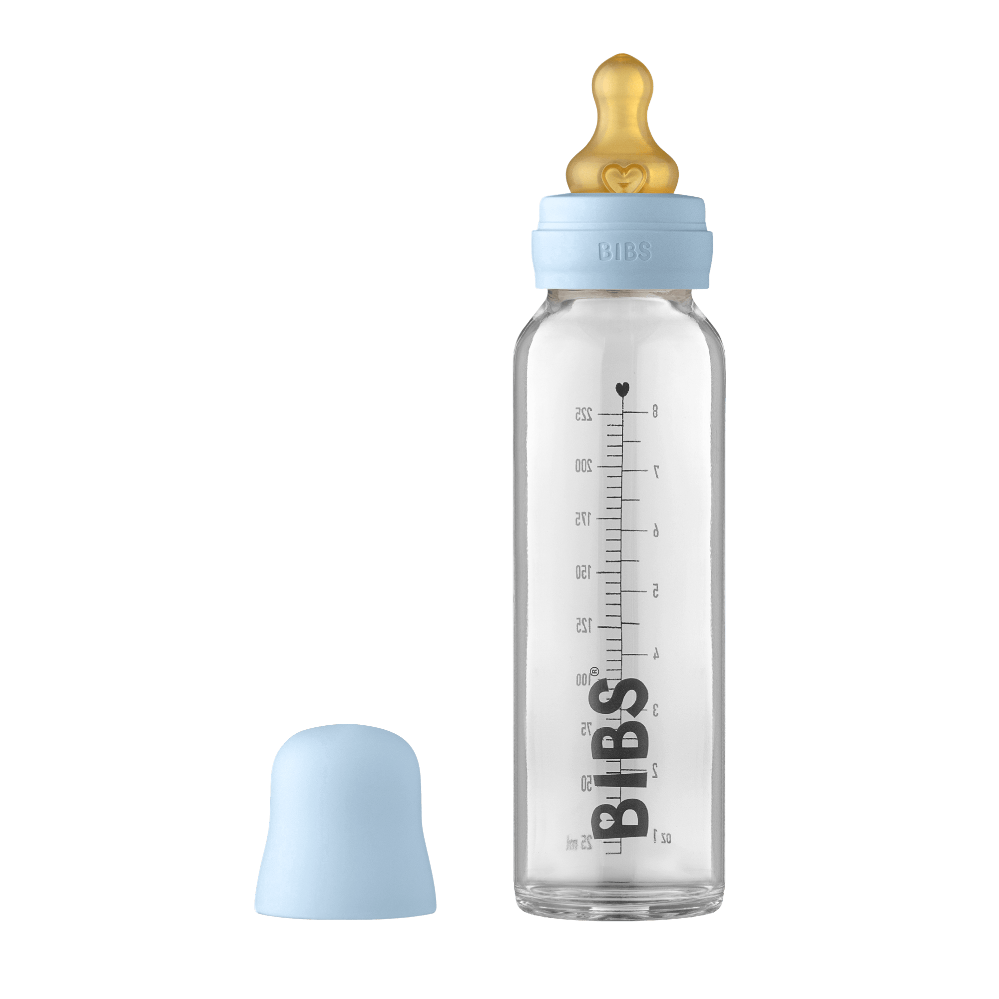 BIBS Baby Glass Bottle Complete Set Latex Baby Blue 225 ml