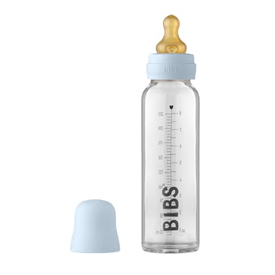 BIBS Baby Glass Bottle Complete Set Latex Baby Blue 225 ml