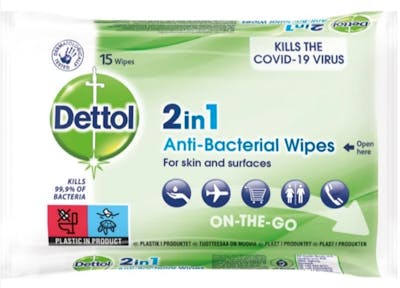 Dettol 2In1 Anti-Bacterial Wipes 15 kpl