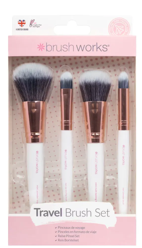 brushworks White & Gold Travel Makeup Brush Set 4 pcs