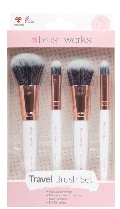 brushworks White &amp; Gold Travel Makeup Brush Set 4 st