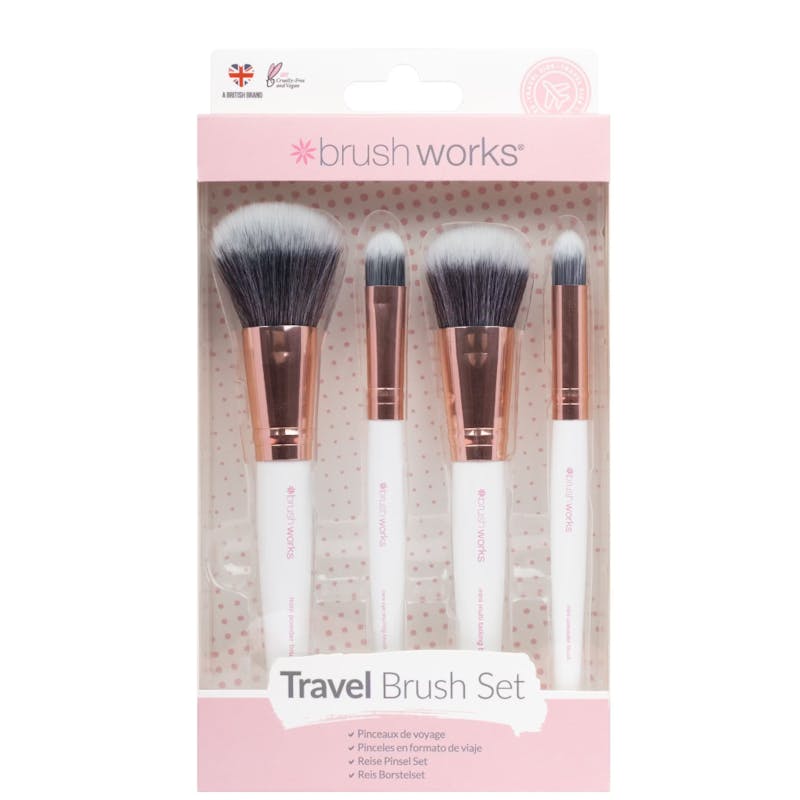 brushworks White &amp; Gold Travel Makeup Brush Set 4 stk
