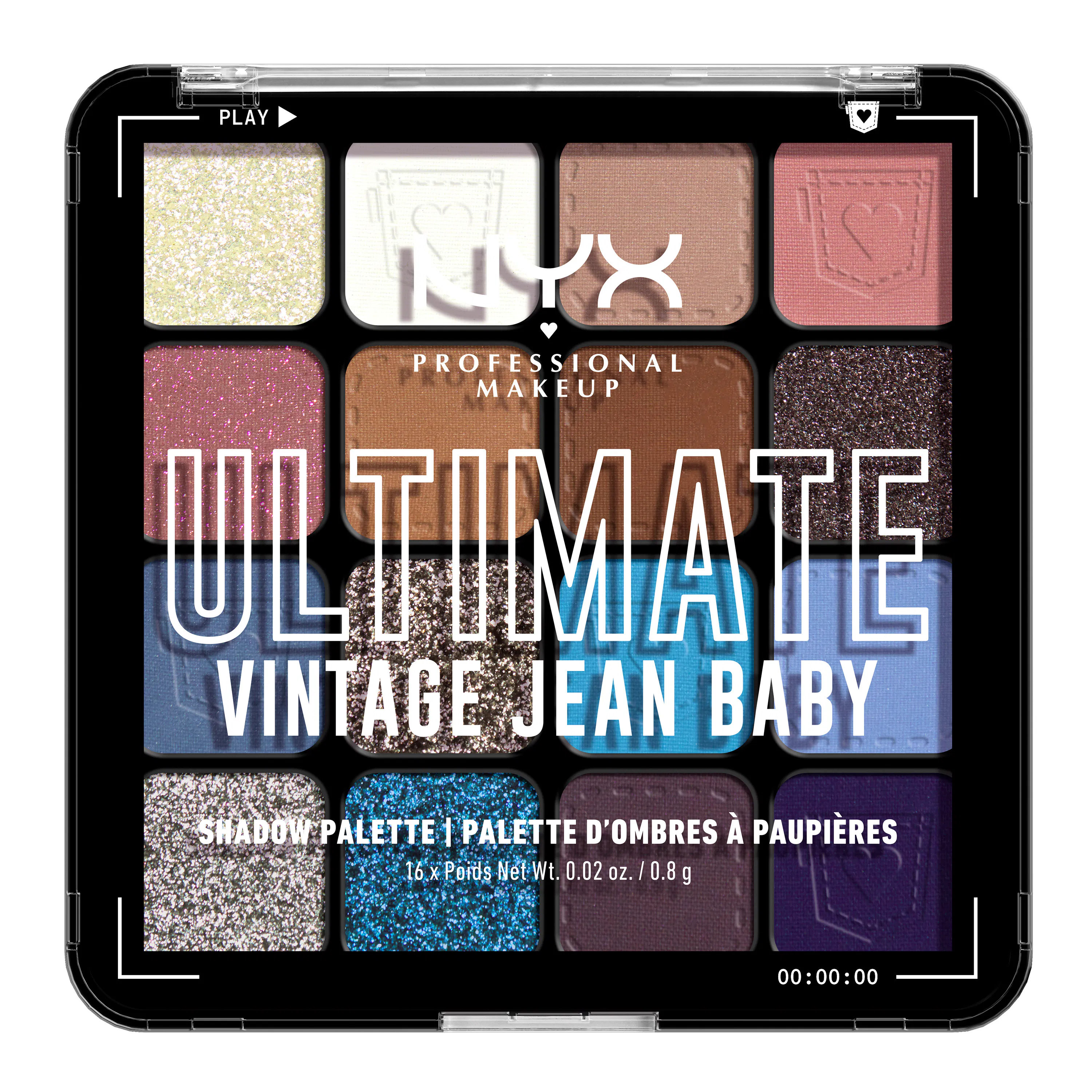 NYX Professional Make-Up Ultimate Shadow Palette 16-Pan 01W Vintage Jean Baby 1 pcs