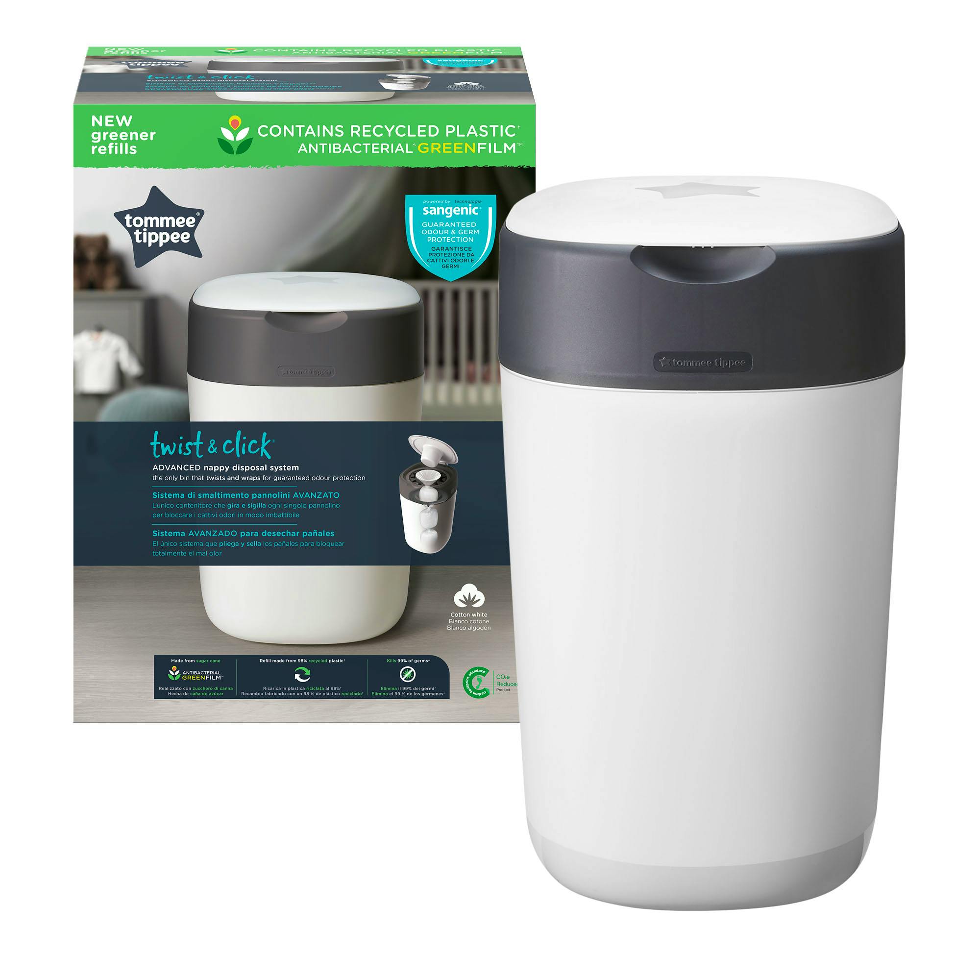 Tommee Tippee Twist&Click Nappy Bin incl. 1 Refill White 1 st