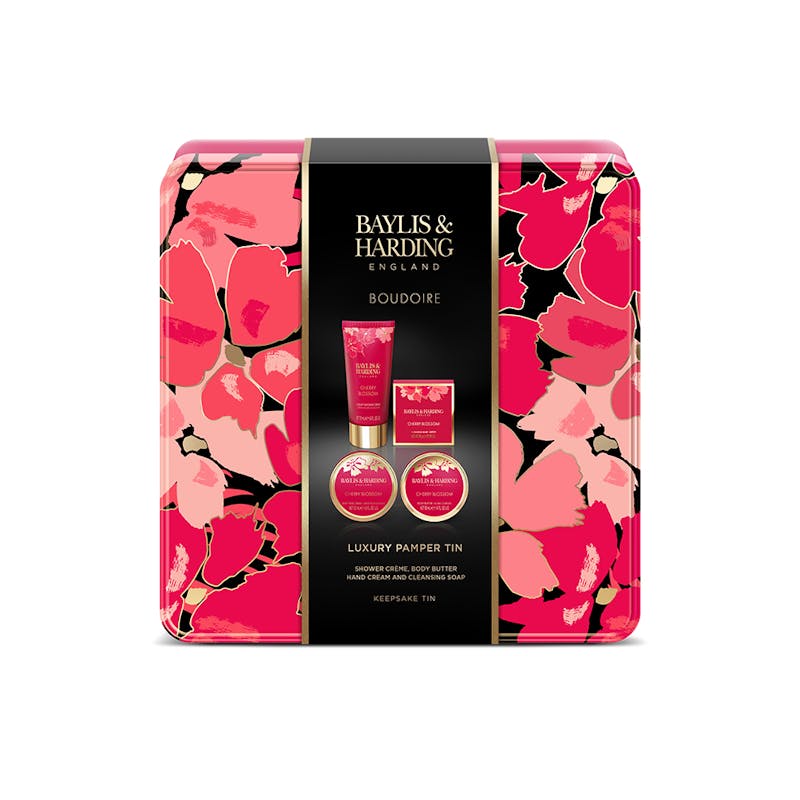 Baylis &amp; Harding Bodoire Cherry Blossom Luxury Pamper Tin Set 4 x 50 ml