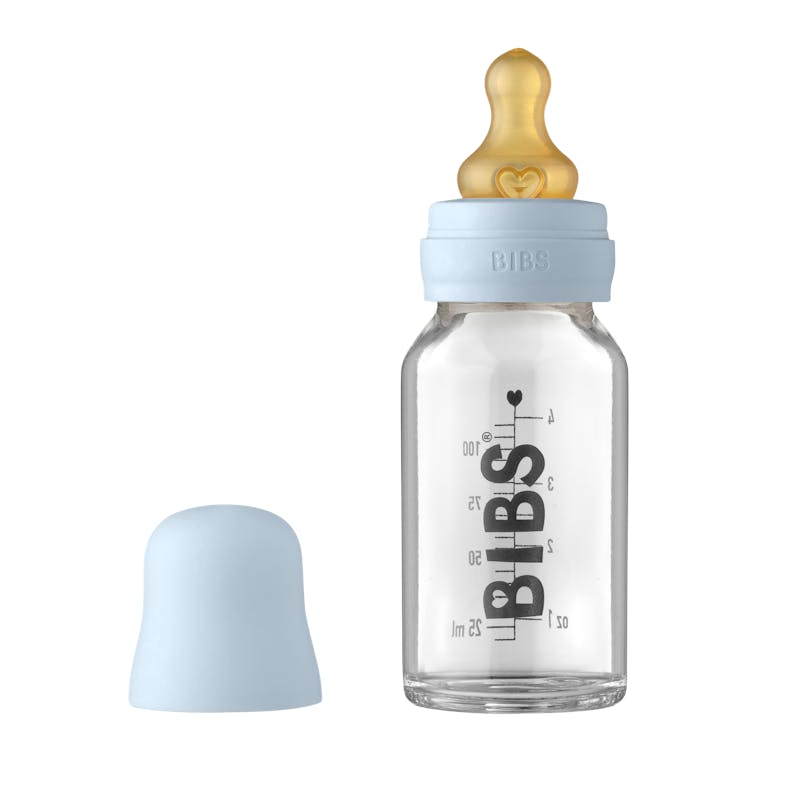 BIBS Baby Glass Bottle Complete Set Latex Baby Blue 110 ml