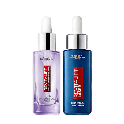 L&#039;Oréal Paris Revitalift Filler 1,5% Hyaluronic Acid Serum + Laser Pure Retinol Night Serum 2 x 30 ml
