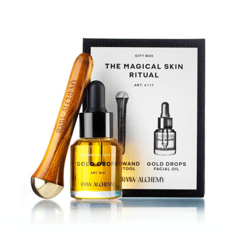 Raaw Alchemy Gold Drops Facial Oil & Kansa Mini Facial Tool Gift Box 15 ml + 1 st