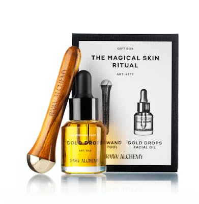 Raaw Alchemy Gold Drops Facial Oil &amp; Kansa Mini Facial Tool Gift Box 15 ml + 1 kpl