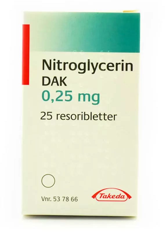 Nitroglycerin DAK Resoribletter 0,25 mg 25 stk