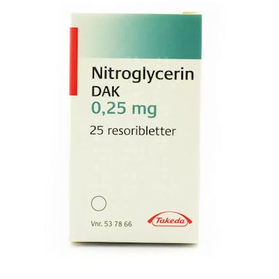 Nitroglycerin DAK Resoribletter 0,25 mg 25 stk