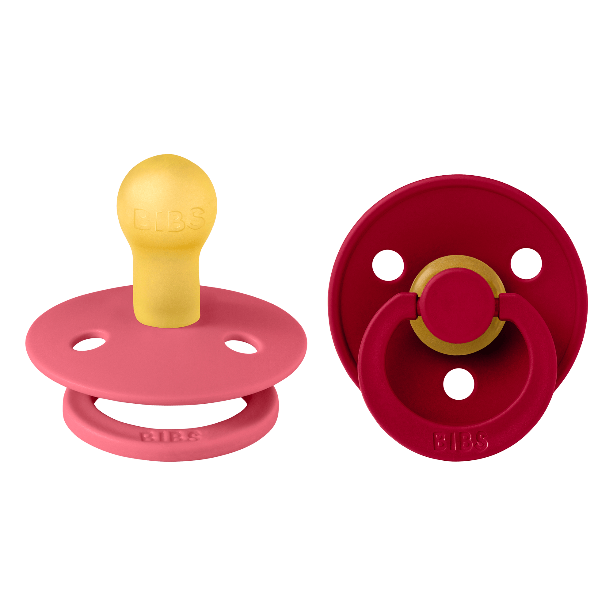 BIBS Colour 2 PACK Latex Size 1 Coral/Ruby 2 st