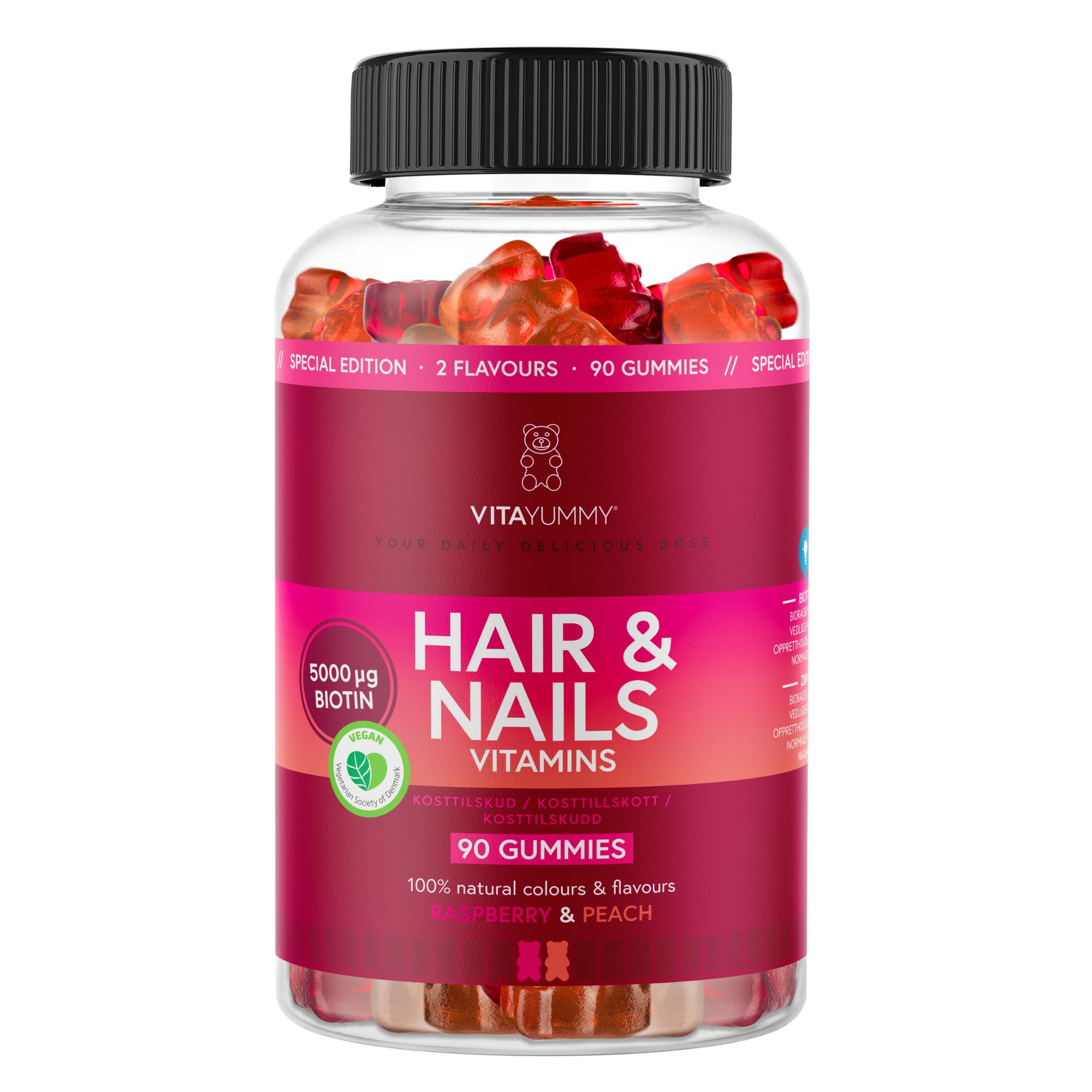 VitaYummy Hair & Nails Mixed Raspberry & Peach 90 stk