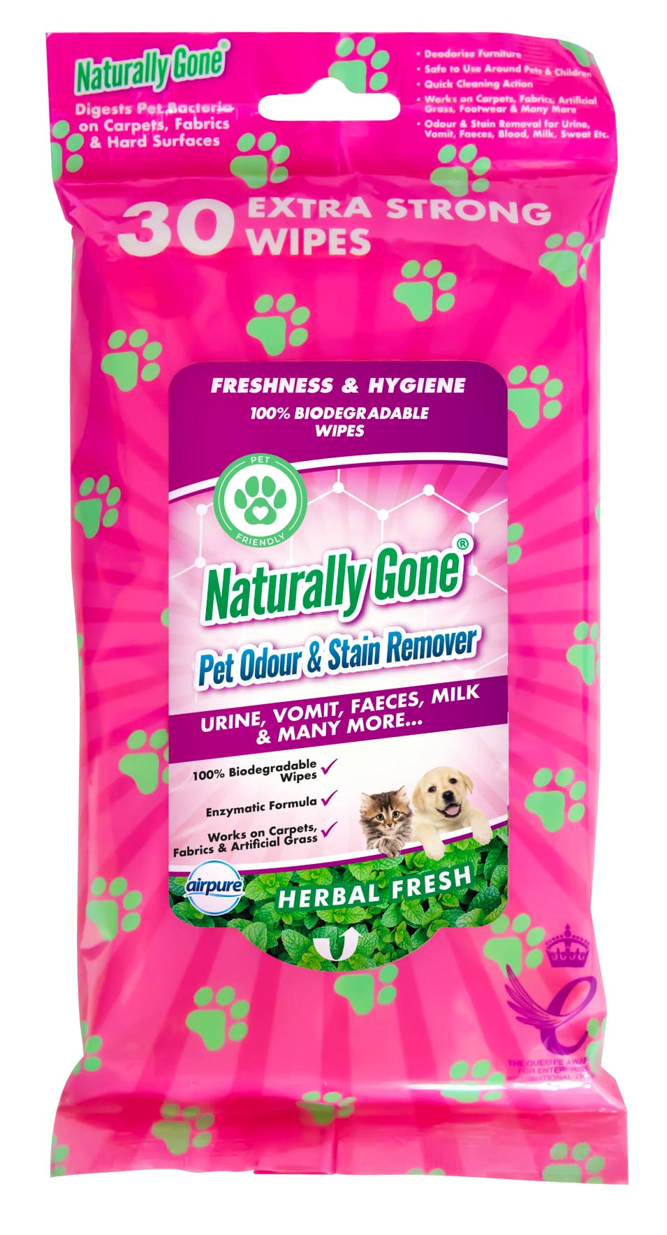 Airpure Naturally Gone Pet Odour & Stain Remover Wipes 30 st