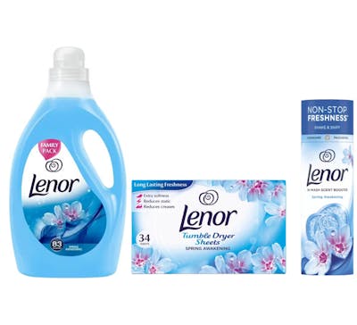 Lenor Spring Awakening Fabric Conditioner, Tumble Dryer Sheets &amp;  In-Wash Scent Booster 2905 ml + 245 g + 34 kpl