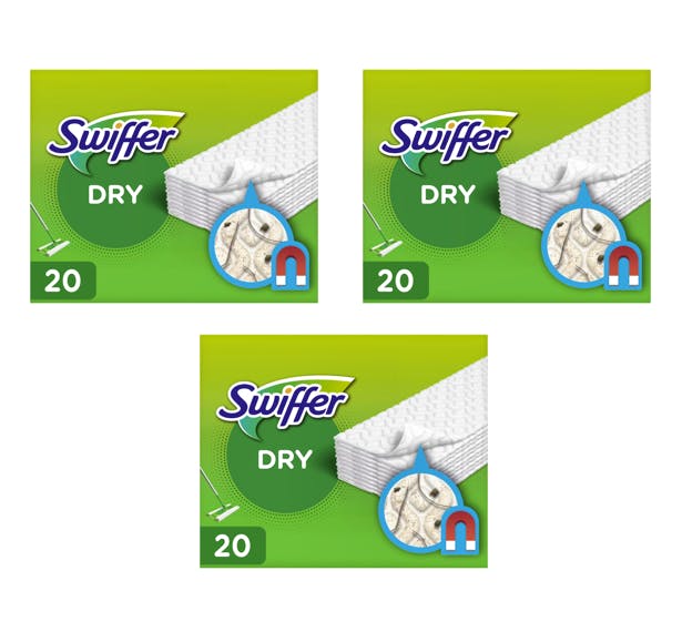 Swiffer Floor Handle Mop Dry Refills 3 x 20 stk 159.95 kr + Fri Frakt