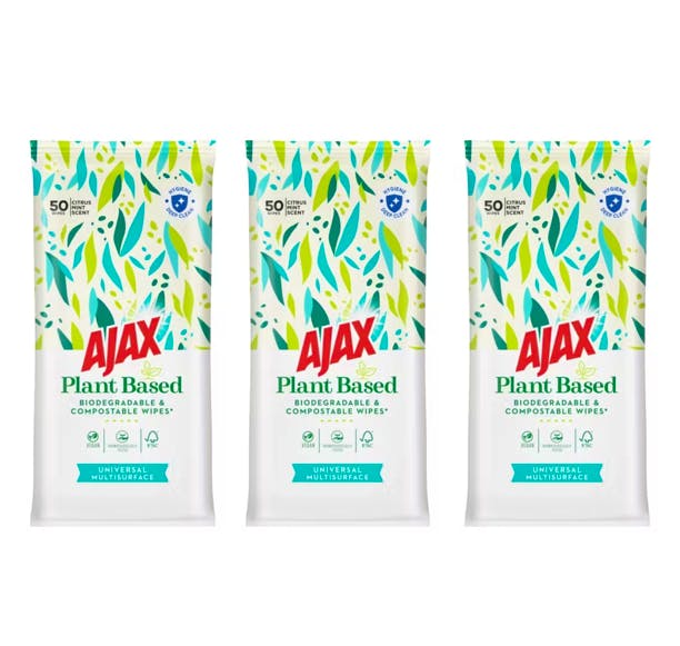 Ajax Plant Based Biodegradable & Compostable Wipes Citrus Mint Scent 3 x 50 stk