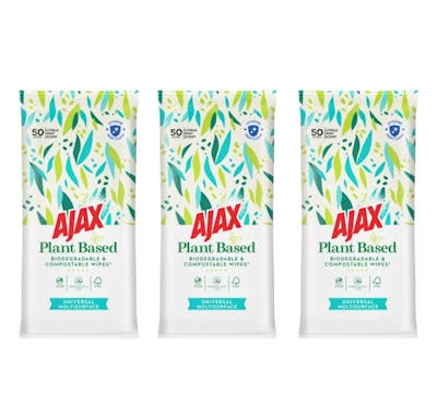 Ajax Plant Based Biodegradable &amp; Compostable Wipes Citrus Mint Scent 3 x 50 kpl